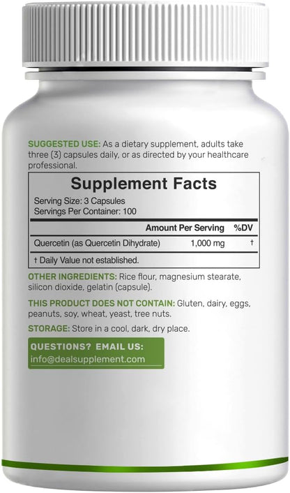 DEAL SUPPLEMENT Quercetin 1,000mg Per Serving, 300 Capsules – Healthy Immune Support Supplements, High Bioavailable Flavonoids, Natural Antioxidant – Non-GMO, Soy Free, No Gluten - PrimeBioHealth - canada supplements