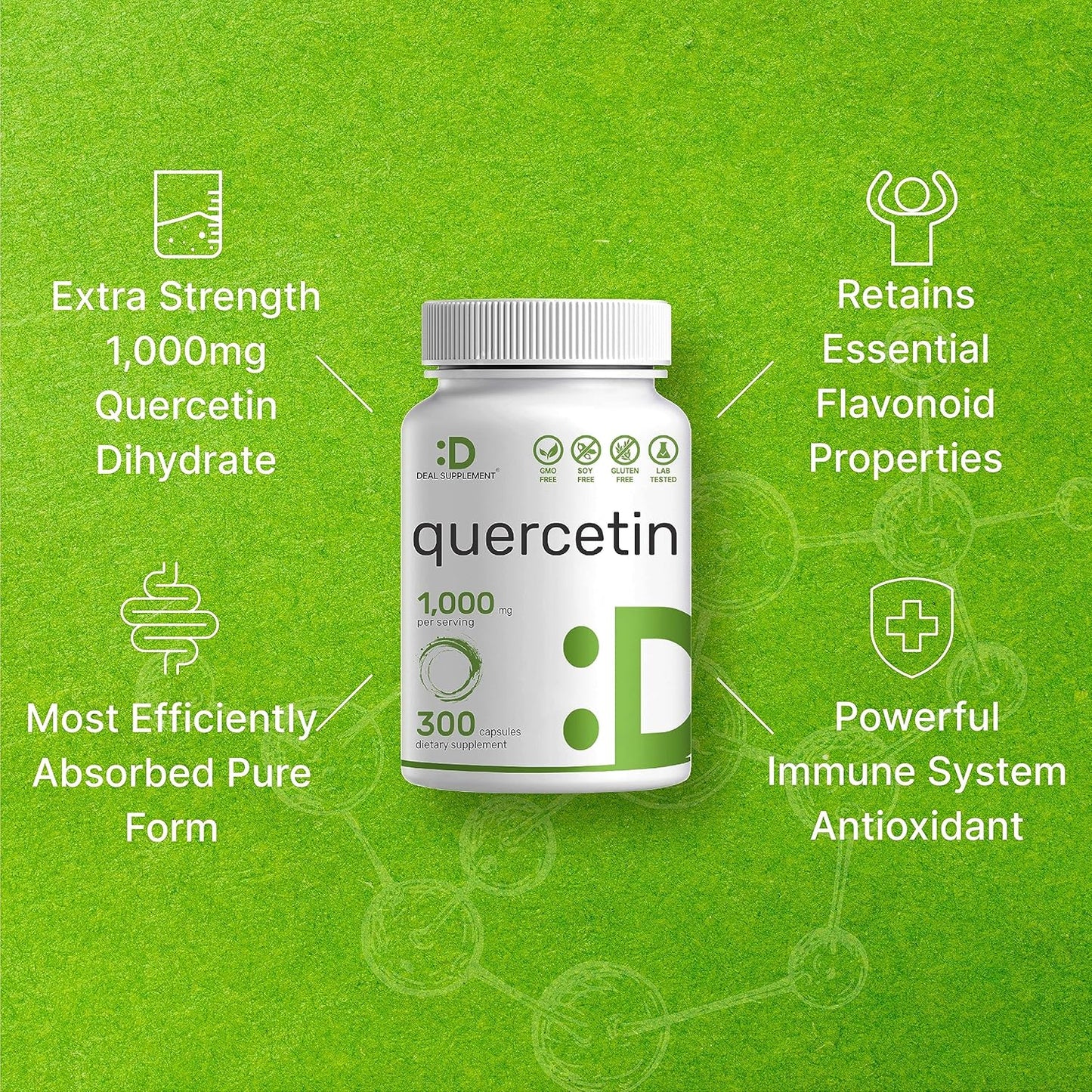 DEAL SUPPLEMENT Quercetin 1,000mg Per Serving, 300 Capsules – Healthy Immune Support Supplements, High Bioavailable Flavonoids, Natural Antioxidant – Non-GMO, Soy Free, No Gluten - PrimeBioHealth - canada supplements