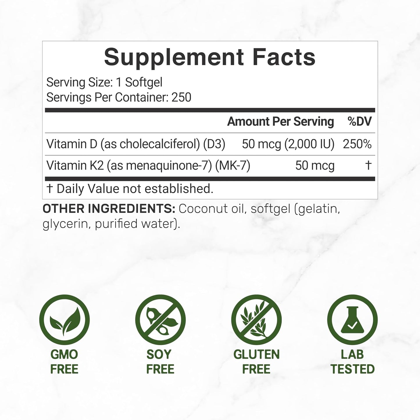 DEAL SUPPLEMENT Vitamin D3 2,000 IU + K2 MK7 50mcg Softgels | 2-in-1 Complex with Virgin Coconut Oil | Supports Heart, Bone, Teeth & Immune Health | Easy to Swallow - PrimeBioHealth - canada supplements