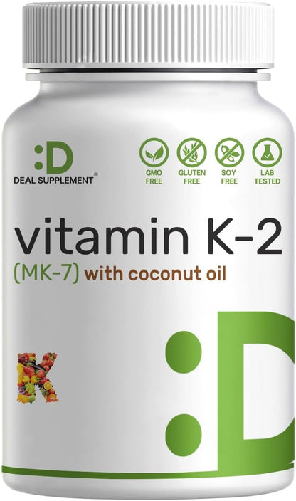 DEAL SUPPLEMENT Vitamin K2 MK-7 200mcg Per Serving, 240 Coconut Oil Softgels | Easily Absorbed Menaquinone-7 Form | Bone, Joint, & Immune Support – Non-GMO - PrimeBioHealth - canada supplements