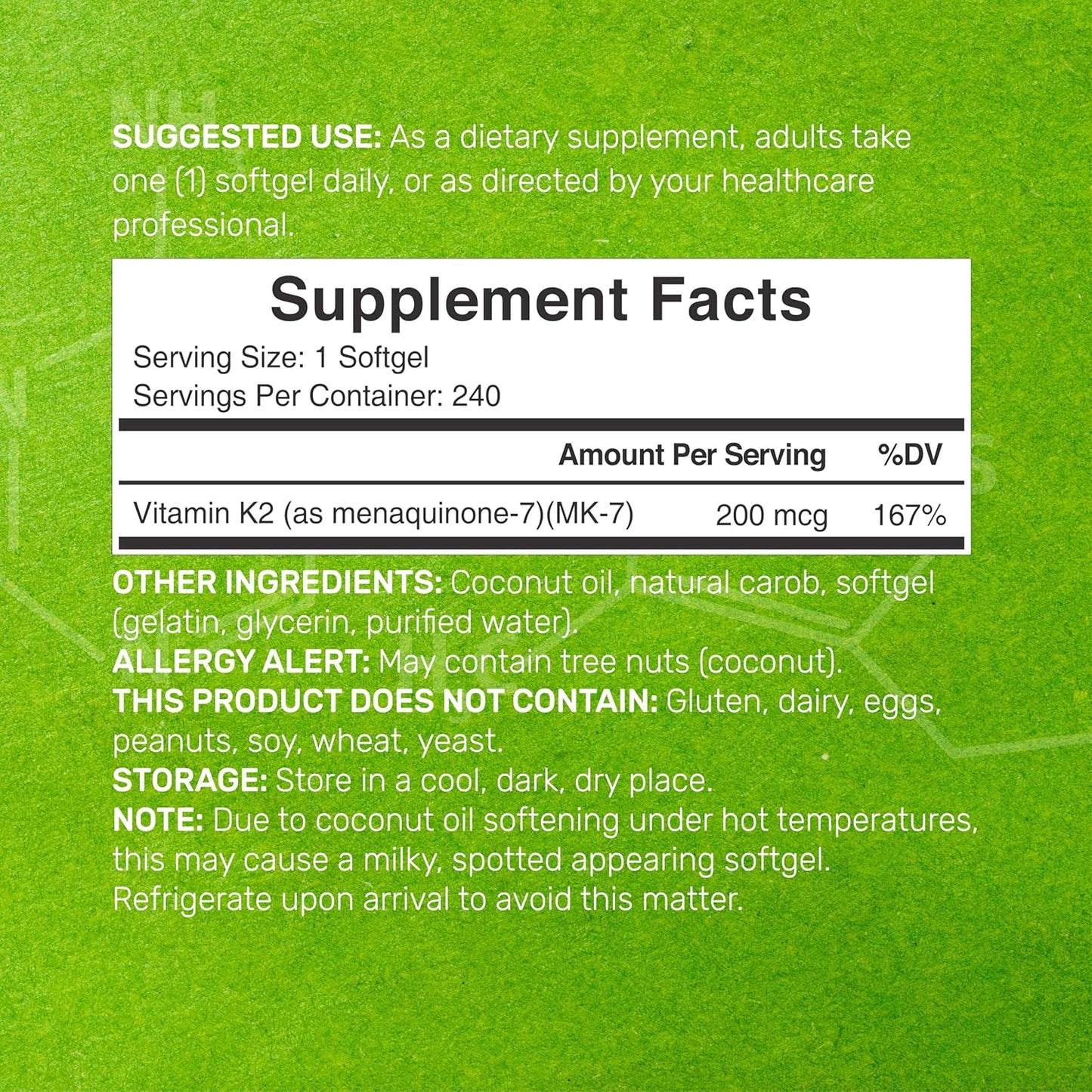 DEAL SUPPLEMENT Vitamin K2 MK-7 200mcg Per Serving, 240 Coconut Oil Softgels | Easily Absorbed Menaquinone-7 Form | Bone, Joint, & Immune Support – Non-GMO - PrimeBioHealth - canada supplements