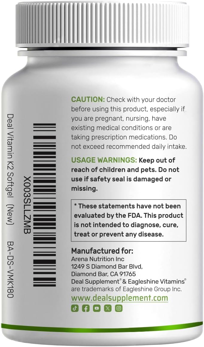 DEAL SUPPLEMENT Vitamin K2 MK-7 200mcg Per Serving, 240 Coconut Oil Softgels | Easily Absorbed Menaquinone-7 Form | Bone, Joint, & Immune Support – Non-GMO - PrimeBioHealth - canada supplements