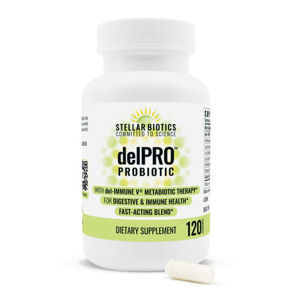 Del-Immune V® + Delpro Probiotic & Prebiotic Blend by Stellar Biotics - Promotes Optimal Gut Health, Digestion, Immune Support & Mood (120 Capsules) - PrimeBioHealth - canada supplements