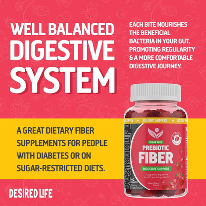 Desired Life Prebiotic Fiber Gummies for Adults and Kids – 4g Sugar Free Natural Berry Flavored Gummies - Supports Digestive Health - PrimeBioHealth - canada supplements