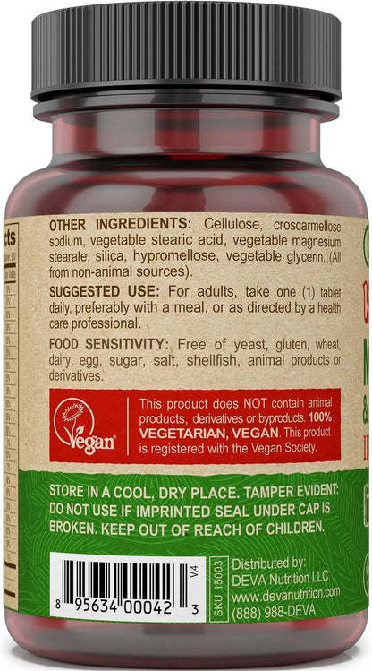 DEVA Vegan Iron-Free Multivitamin & Mineral Supplement, Vitamin C, D2, E & B-Complex, Biotin, 90 Tiny Tablets - PrimeBioHealth - canada supplements