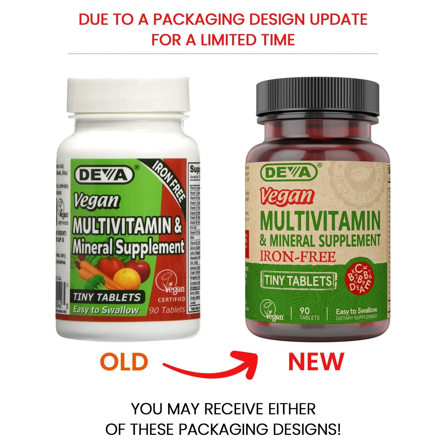 DEVA Vegan Iron-Free Multivitamin & Mineral Supplement, Vitamin C, D2, E & B-Complex, Biotin, 90 Tiny Tablets - PrimeBioHealth - canada supplements