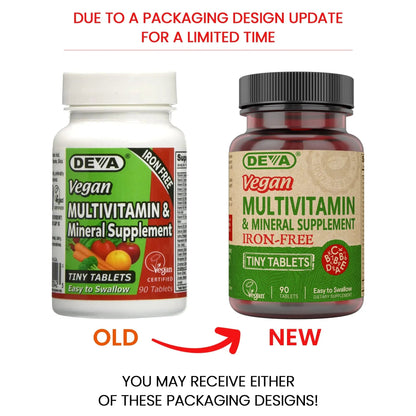 DEVA Vegan Iron-Free Multivitamin & Mineral Supplement, Vitamin C, D2, E & B-Complex, Biotin, 90 Tiny Tablets - PrimeBioHealth - canada supplements