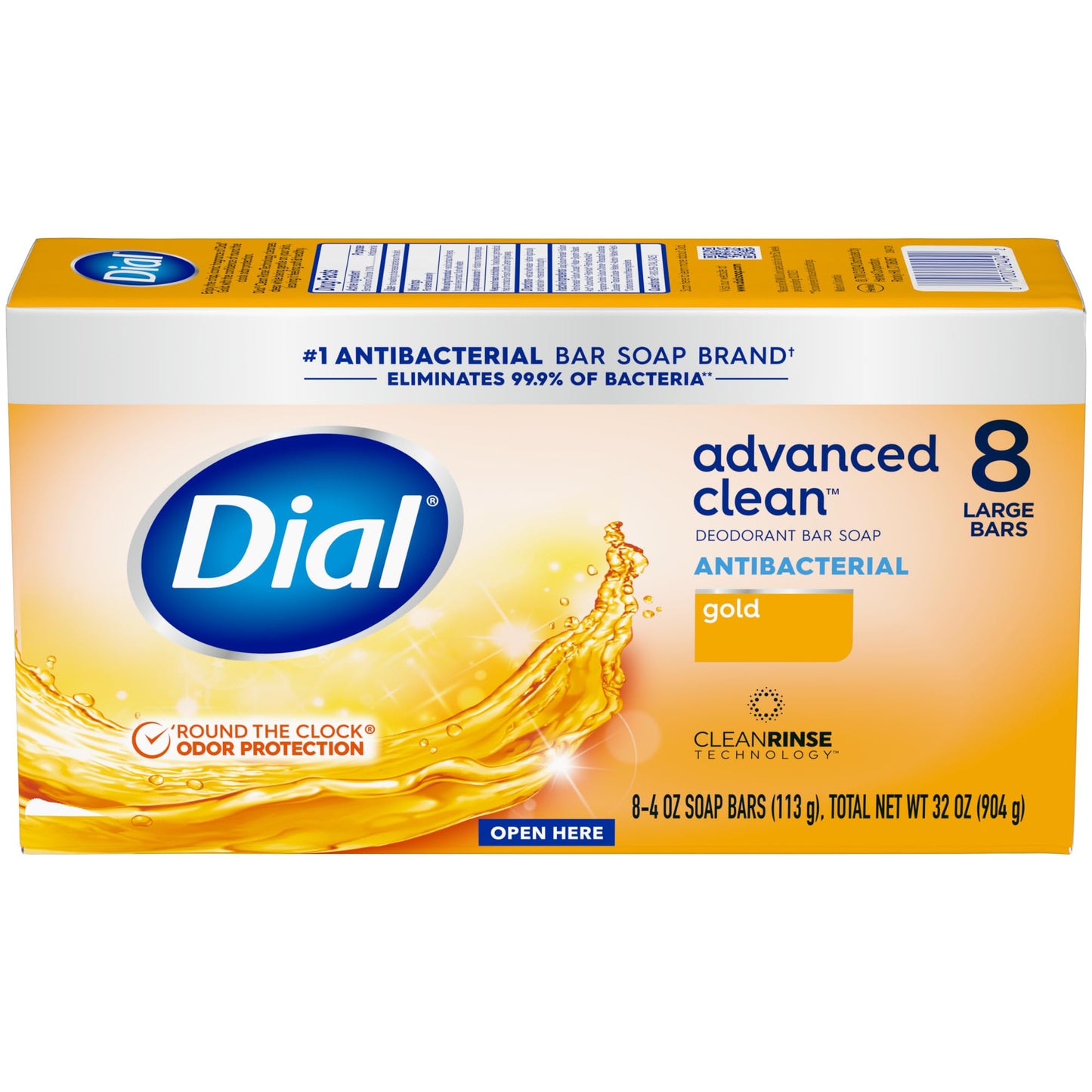 Dial Antibacterial Deodorant Bar Soap, Advanced Clean Gold, 4 Oz, 32 Bars, Round the Clock Odor Protection - PrimeBioHealth - canada supplements