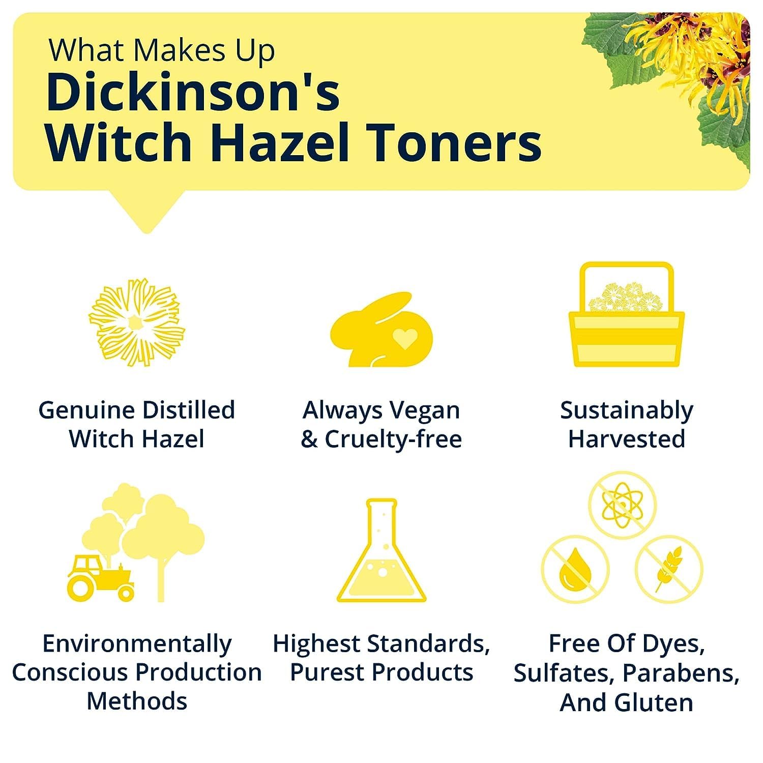 Dickinson's Enhanced Witch Hazel Hydrating Toner with Rosewater, Alcohol Free, 98% Natural Formula, 16 Fl Oz (Pack of 1) - PrimeBioHealth - canada supplements