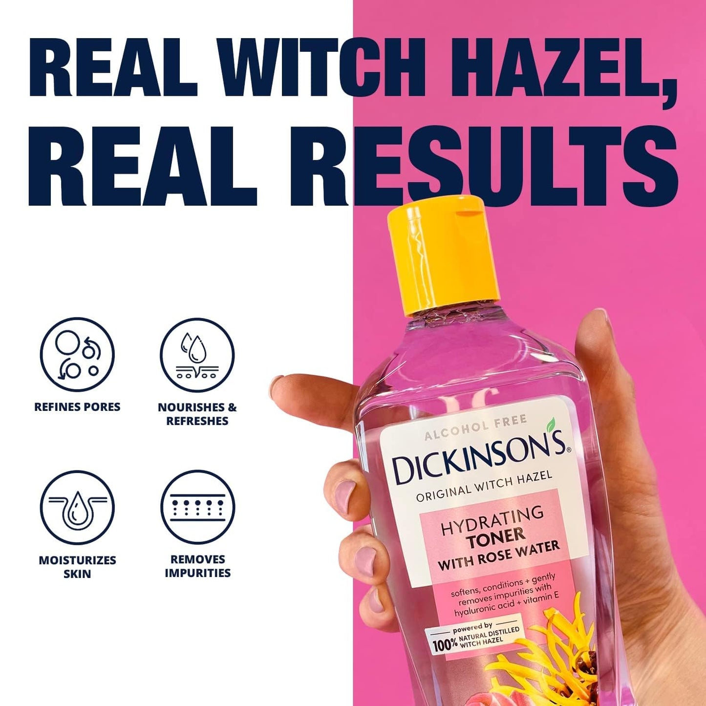 Dickinson's Enhanced Witch Hazel Hydrating Toner with Rosewater, Alcohol Free, 98% Natural Formula, 16 Fl Oz (Pack of 1) - PrimeBioHealth - canada supplements