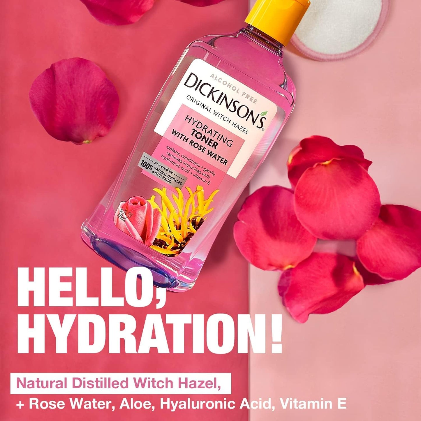 Dickinson's Enhanced Witch Hazel Hydrating Toner with Rosewater, Alcohol Free, 98% Natural Formula, 16 Fl Oz (Pack of 1) - PrimeBioHealth - canada supplements