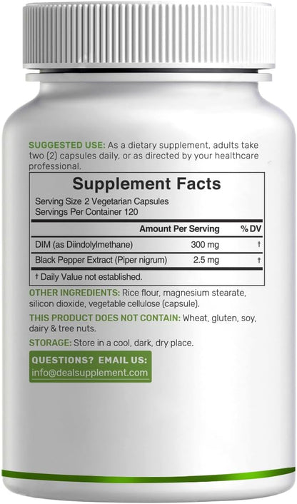 DIM Supplement 300mg with Black Pepper, 240 Vegetarian Caps, 4 Months Supply | 2-in-1 Dim Supplement for Women & Men | Diindolylmethane Plus Black Pepper Extract for Enhanced Absorption* - PrimeBioHealth - canada supplements