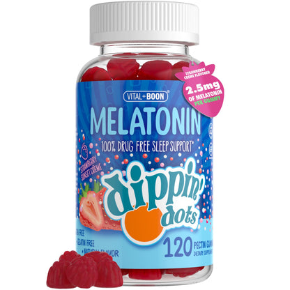 Dippin Dots - Melatonin Gummies for Kids & Adults (60 Days Supply) Strawberry Sunset Creme Flavor | 2.5mg Per Kids Melatonin Supplement for Faster, - PrimeBioHealth - canada supplements