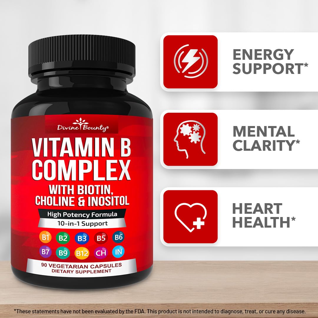Divine Bounty Super B Complex Vitamins - All B Vitamins Including B12, B1, B2, B3, B5, B6, B7, B9, Folic Acid - Vitamin B Supplement - PrimeBioHealth - canada supplements