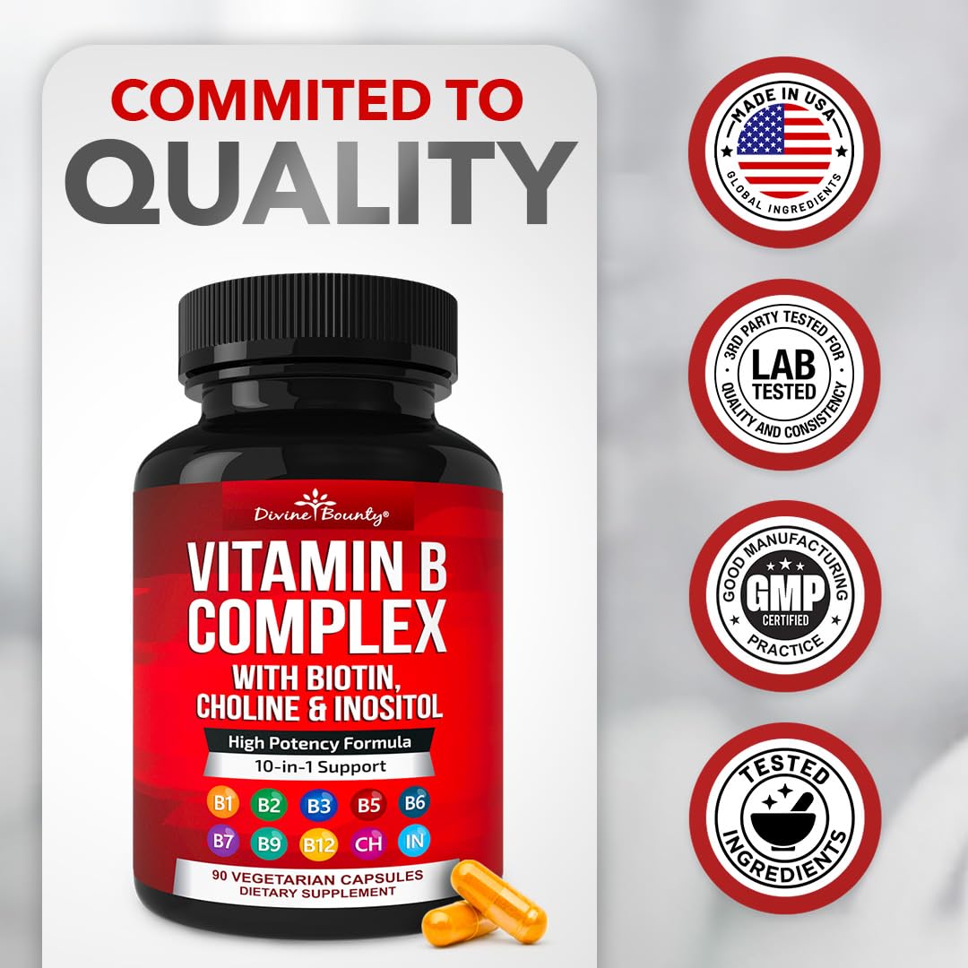 Divine Bounty Super B Complex Vitamins - All B Vitamins Including B12, B1, B2, B3, B5, B6, B7, B9, Folic Acid - Vitamin B Supplement - PrimeBioHealth - canada supplements