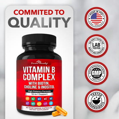 Divine Bounty Super B Complex Vitamins - All B Vitamins Including B12, B1, B2, B3, B5, B6, B7, B9, Folic Acid - Vitamin B Supplement - PrimeBioHealth - canada supplements