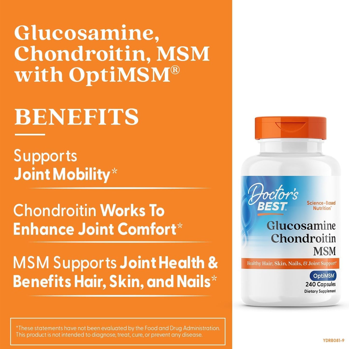 Doctor's BEST Glucosamine Chondroitin MSM - Joint Health Support Supplement for Women & Men, Nutritional Support for Joint Strength, Hair, Skin, & Nails, Gluten Free, Non GMO - 240 Capsules - PrimeBioHealth - canada supplements