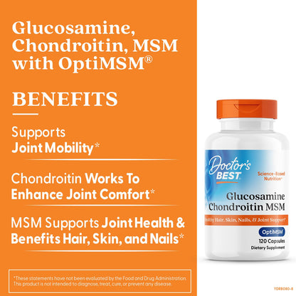 Doctor's BEST Glucosamine Chondroitin MSM - Joint Health Support Supplement for Women & Men, Nutritional Support for Joint Strength, Hair, Skin, & Nails, Gluten Free, Non GMO - 240 Capsules - PrimeBioHealth - canada supplements
