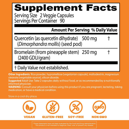 Doctor's Best Quercetin Bromelain, Immunity Support Capsule, Heart, Joint & Healthy Respiratory System, Non-GMO, Vegan, Gluten Free, Soy Free,180 VC - PrimeBioHealth - canada supplements