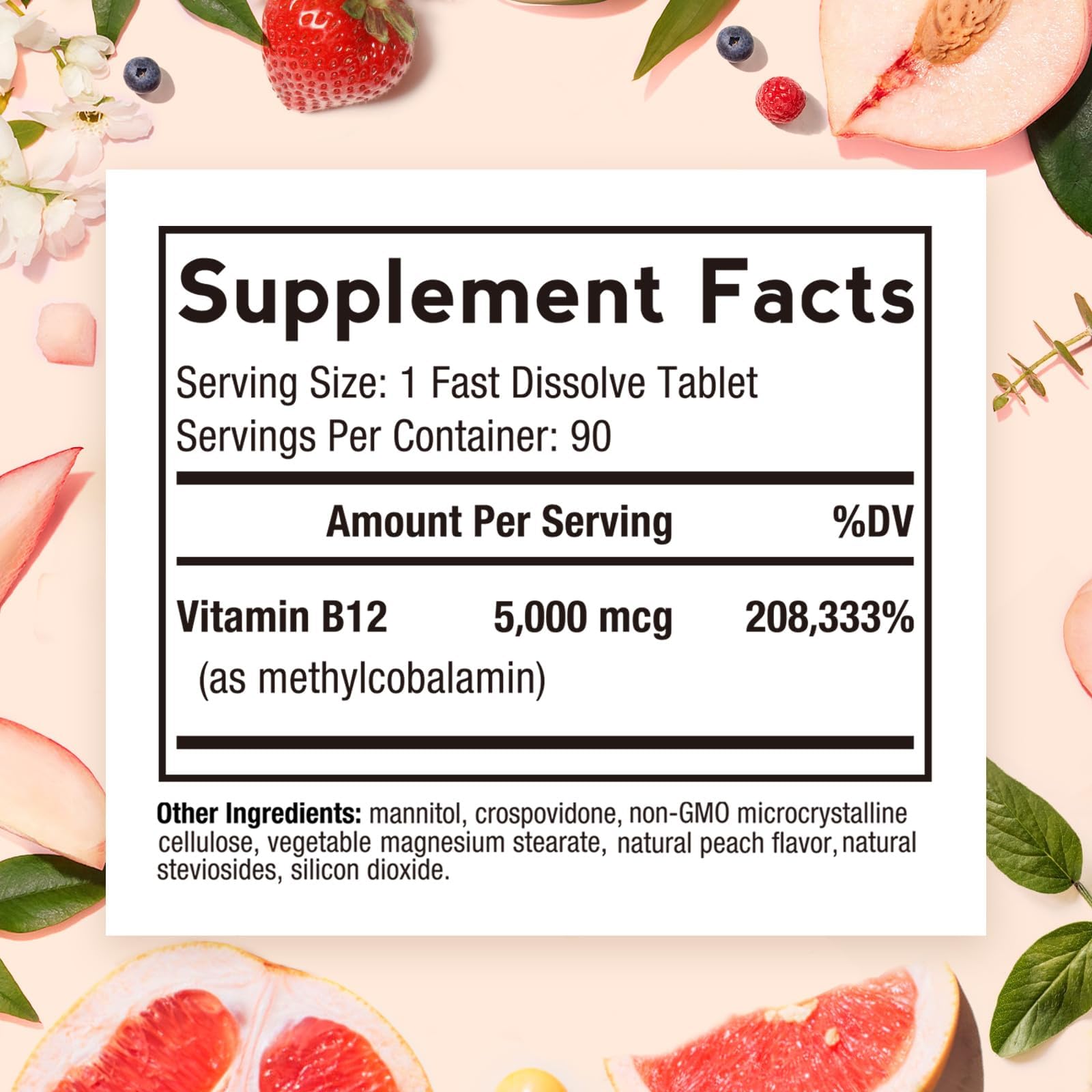 Doctor's Recipes Vitamin B12, Methylcobalamin 5000 mcg 90 Fast Dissolve Tablets, Natural Peach Flavor, Vegan Methyl, Energy Metabolism & Nervous System - PrimeBioHealth - canada supplements