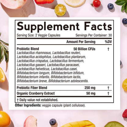 Doctor's Recipes Women's Probiotic, 60 Caps 50 Billion CFU 16 Strains, with Organic Cranberry, Digestive Immune Vaginal & Urinary Health, Shelf Stable - PrimeBioHealth - canada supplements