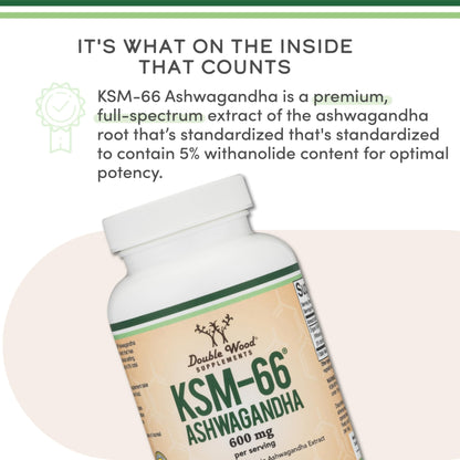 Double Wood Supplements Ashwagandha KSM 66 Organic and Clinically Studied Extract (600mg Per Serving, 120 Capsules, 60 Servings) - PrimeBioHealth - canada supplements