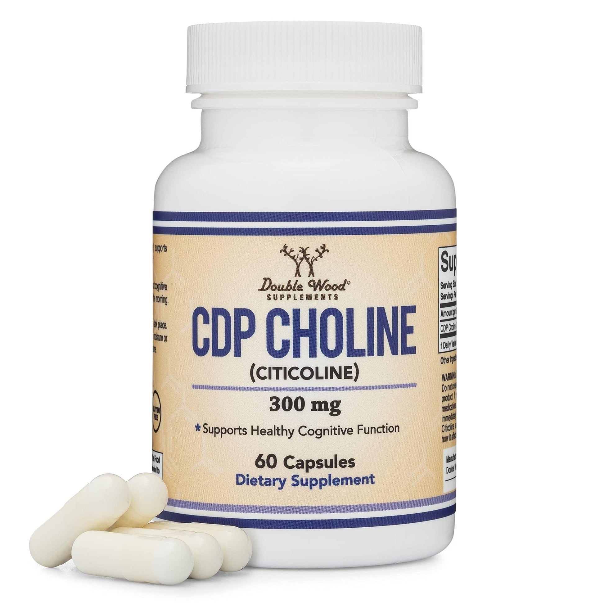 Double Wood Supplements CDP Choline (Citicoline) Supplement, Pharmaceutical Grade, Third Party Tested (60 Capsules 300mg) - PrimeBioHealth - canada supplements