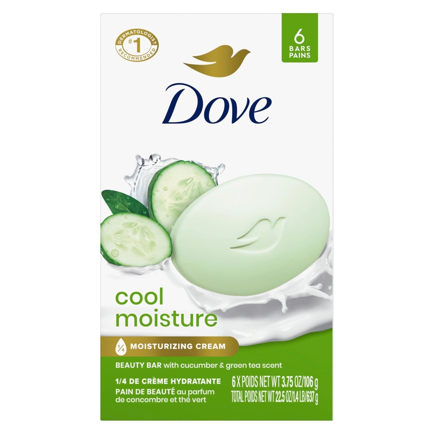 Dove Beauty Bar Soap Cool Moisture Cucumber & Green Tea Scent, 6 Bars for Refreshed Skin, Leaves Skin Refreshed 3.75 oz - PrimeBioHealth - canada supplements