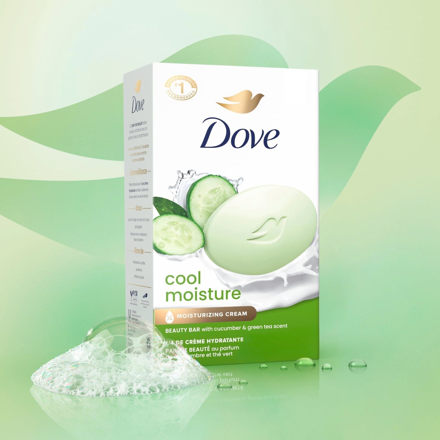 Dove Beauty Bar Soap Cool Moisture Cucumber & Green Tea Scent, 6 Bars for Refreshed Skin, Leaves Skin Refreshed 3.75 oz - PrimeBioHealth - canada supplements