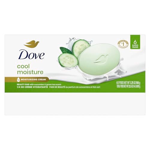 Dove Beauty Bar Soap Cool Moisture Cucumber & Green Tea Scent, 6 Bars for Refreshed Skin, Leaves Skin Refreshed 3.75 oz - PrimeBioHealth - canada supplements