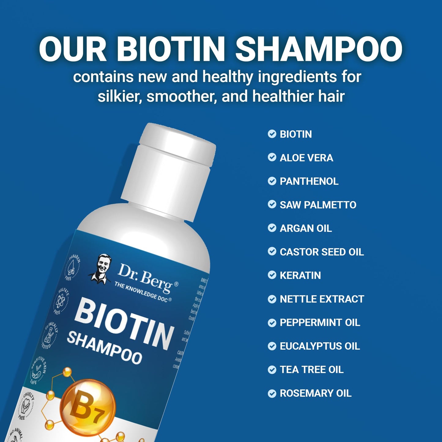 Dr. Berg Biotin Shampoo for Men & Women (Improved High-Performance Formula) - Independently Tested & Certified Paraben- Sulfate- & Silicone-Free - Infused w/Biotin, Argan Oil & Botanicals - 8 Fl oz - PrimeBioHealth - canada supplements