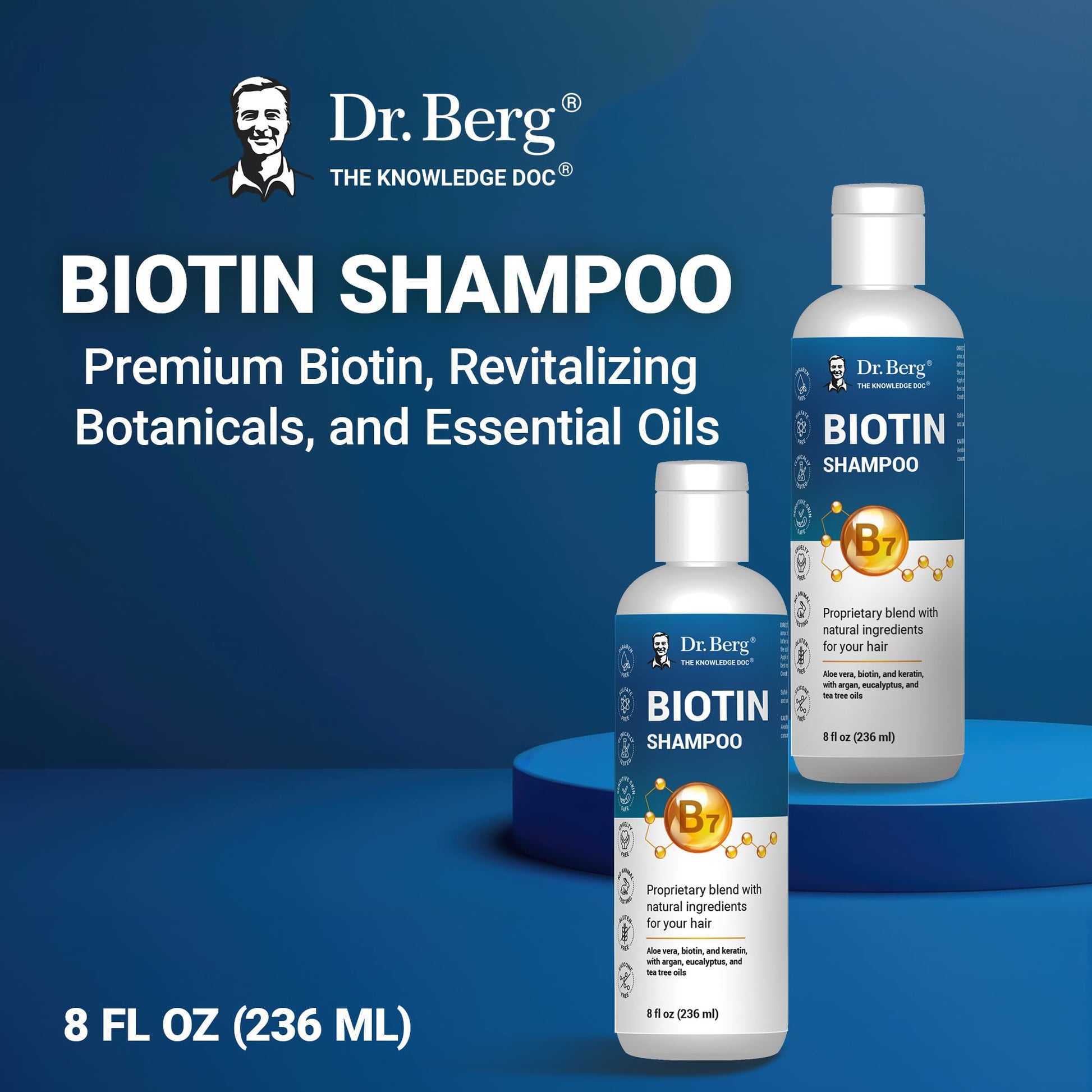 Dr. Berg Biotin Shampoo for Men & Women (Improved High-Performance Formula) - Independently Tested & Certified Paraben- Sulfate- & Silicone-Free - Infused w/Biotin, Argan Oil & Botanicals - 8 Fl oz - PrimeBioHealth - canada supplements