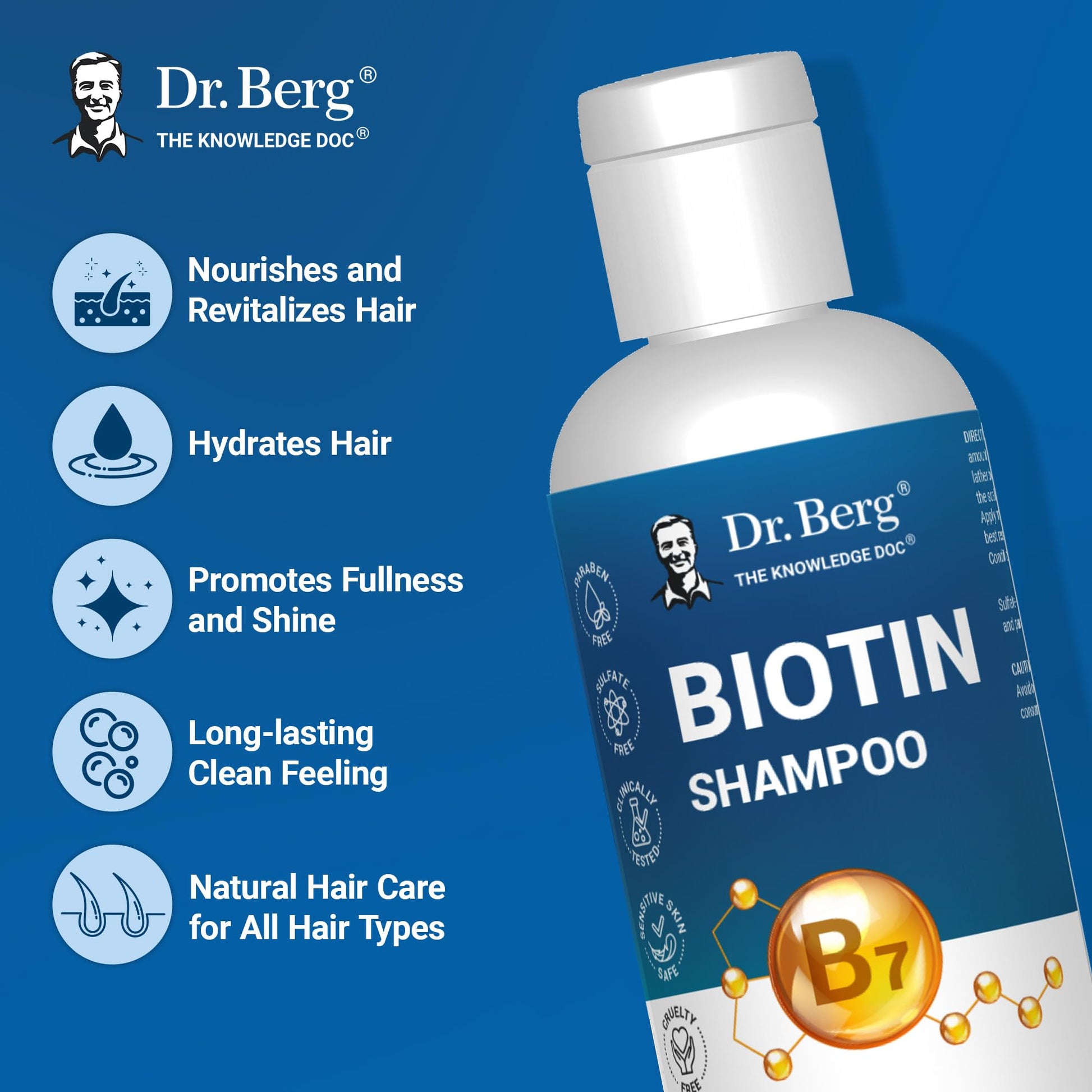 Dr. Berg Biotin Shampoo for Men & Women (Improved High-Performance Formula) - Independently Tested & Certified Paraben- Sulfate- & Silicone-Free - Infused w/Biotin, Argan Oil & Botanicals - 8 Fl oz - PrimeBioHealth - canada supplements