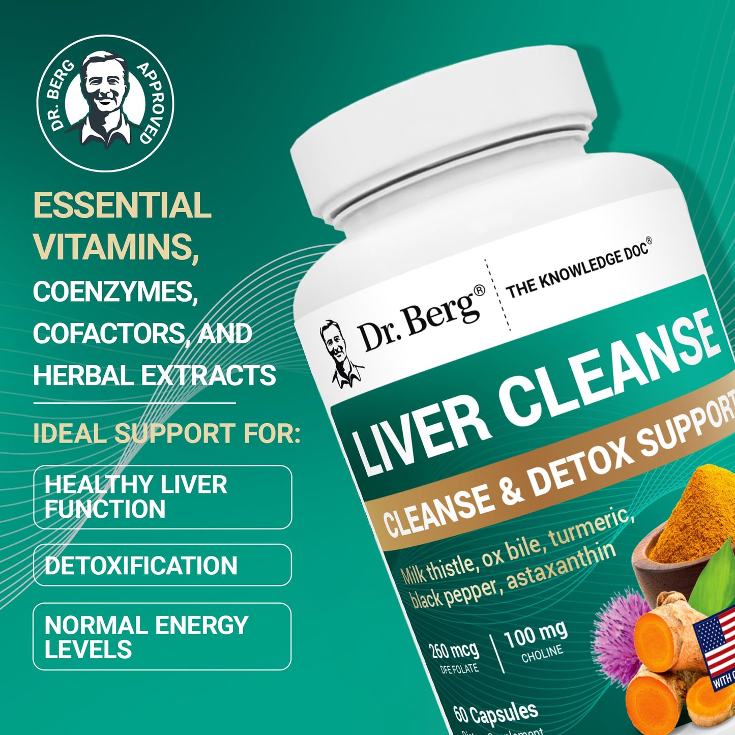 Dr. Berg Liver Cleanse Detox Capsules w/Unique Blend of Milk Thistle, Ox Bile & Folate - Liver Supplement Includes Turmeric, Black Pepper & Choline - 60 Capsules - PrimeBioHealth - canada supplements