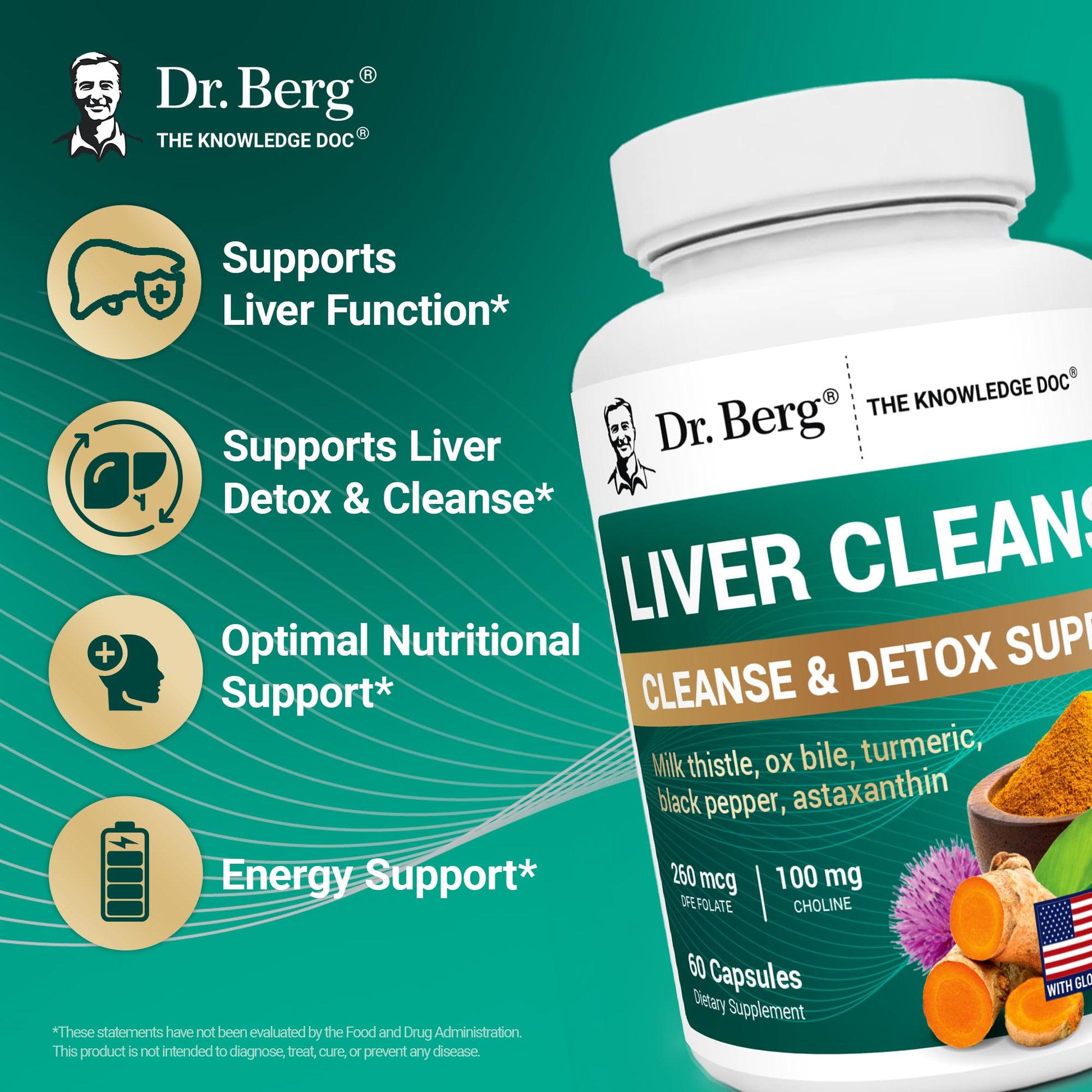 Dr. Berg Liver Cleanse Detox Capsules w/Unique Blend of Milk Thistle, Ox Bile & Folate - Liver Supplement Includes Turmeric, Black Pepper & Choline - 60 Capsules - PrimeBioHealth - canada supplements