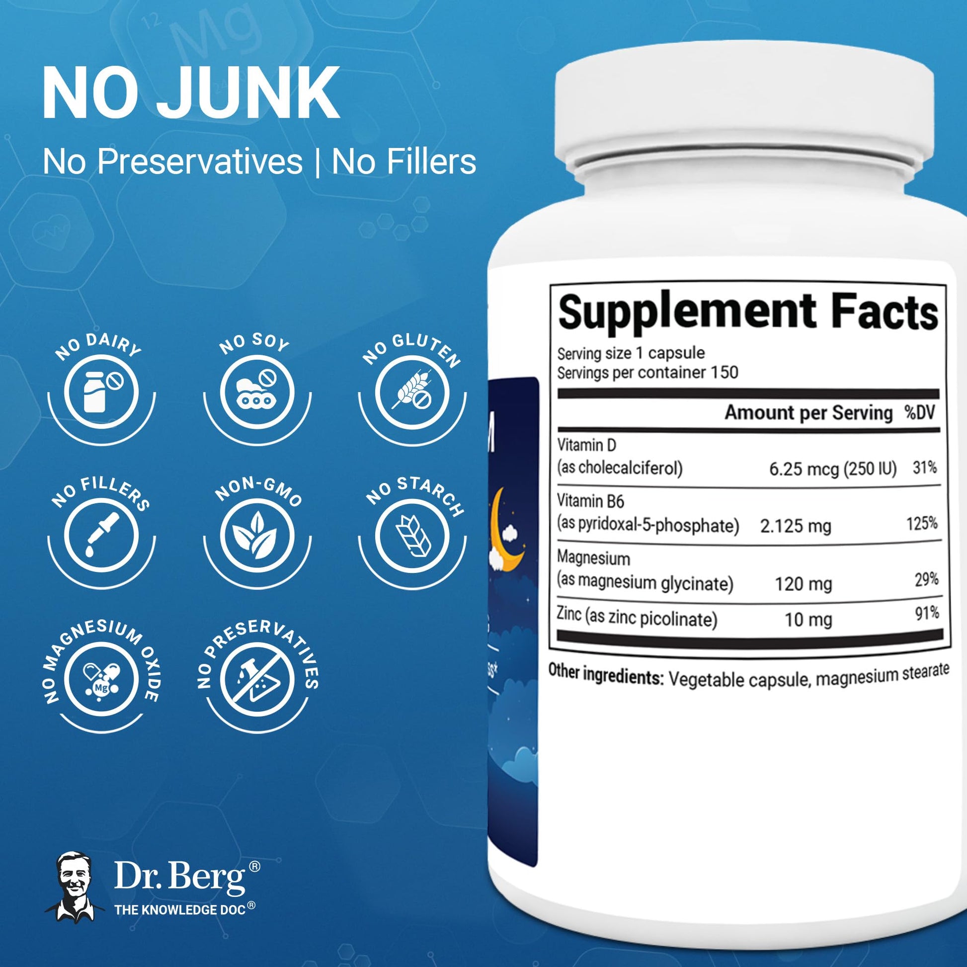 Dr. Berg Magnesium Glycinate 150ct – 4-in-1 Chelated for Muscle, Nerve, Sleep & Stress Support*– w/ D3, B6 & Zinc – 4X Lab-Tested - PrimeBioHealth - canada supplements