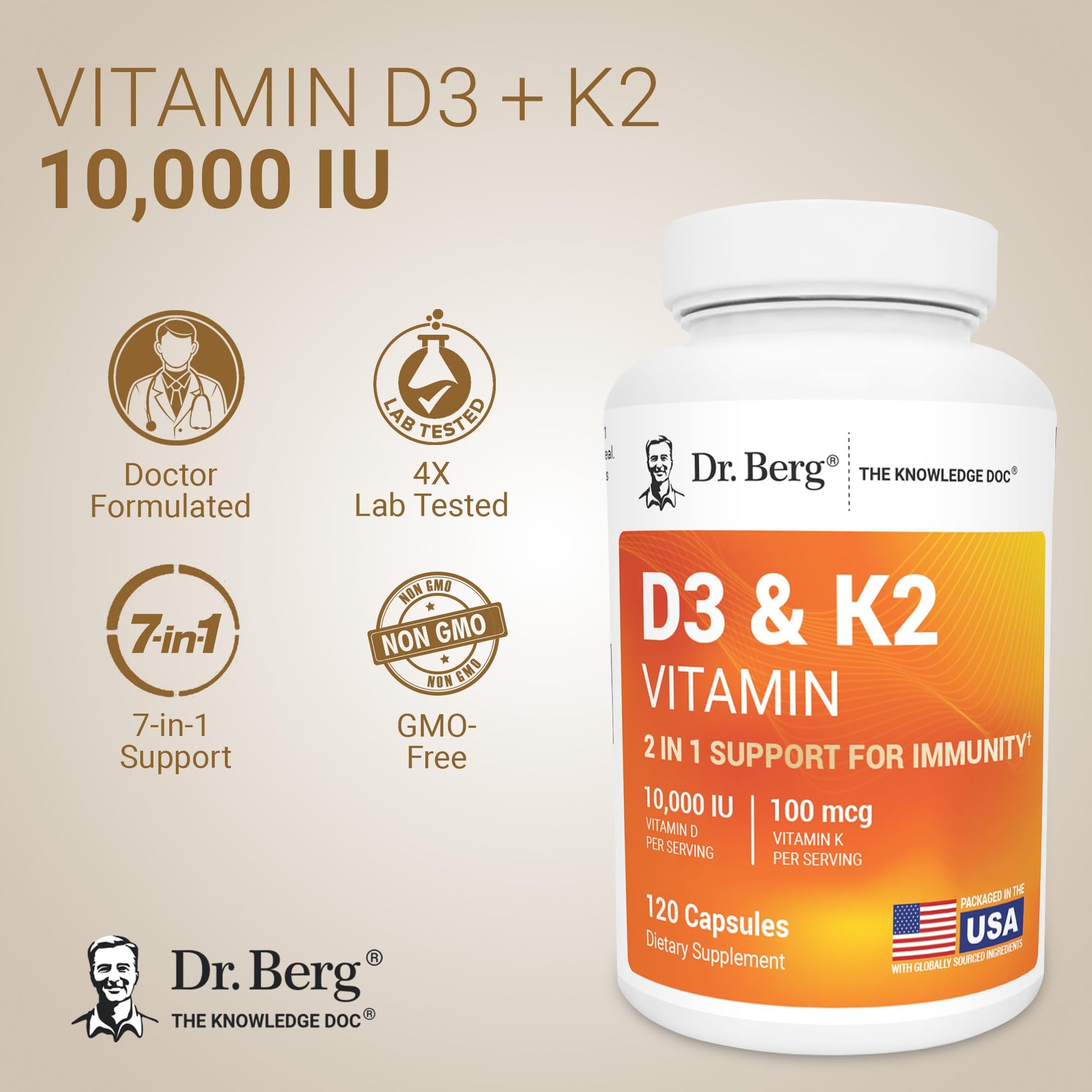 Dr. Berg Maximum Strength 2-in-1 Vitamin D3 K2 10,000 IU | Naturally Derived D3 | 4X Lab-Tested & Verified | High Absorption Formula - PrimeBioHealth - canada supplements
