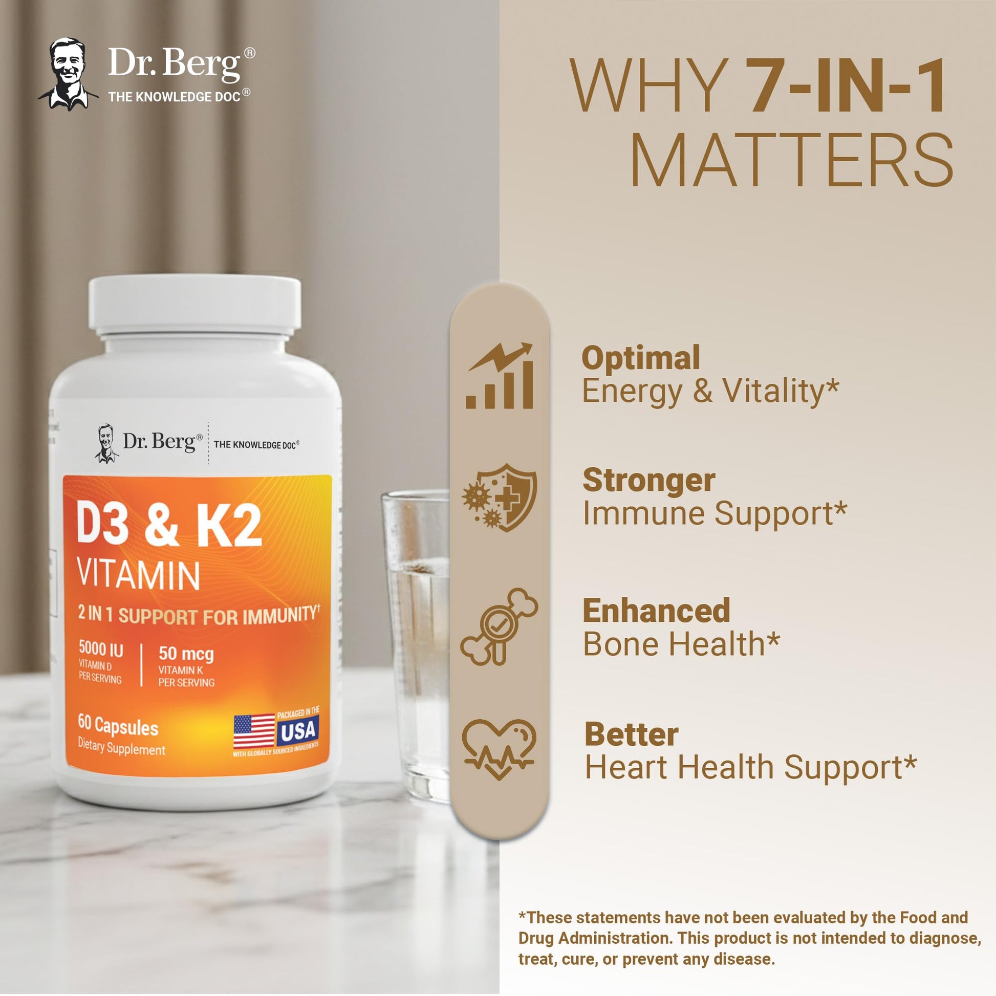 Dr. Berg Maximum Strength 2-in-1 Vitamin D3 K2 5,000 IU | Naturally Derived D3 | 4X Lab-Tested & Verified | High Absorption Formula - PrimeBioHealth - canada supplements