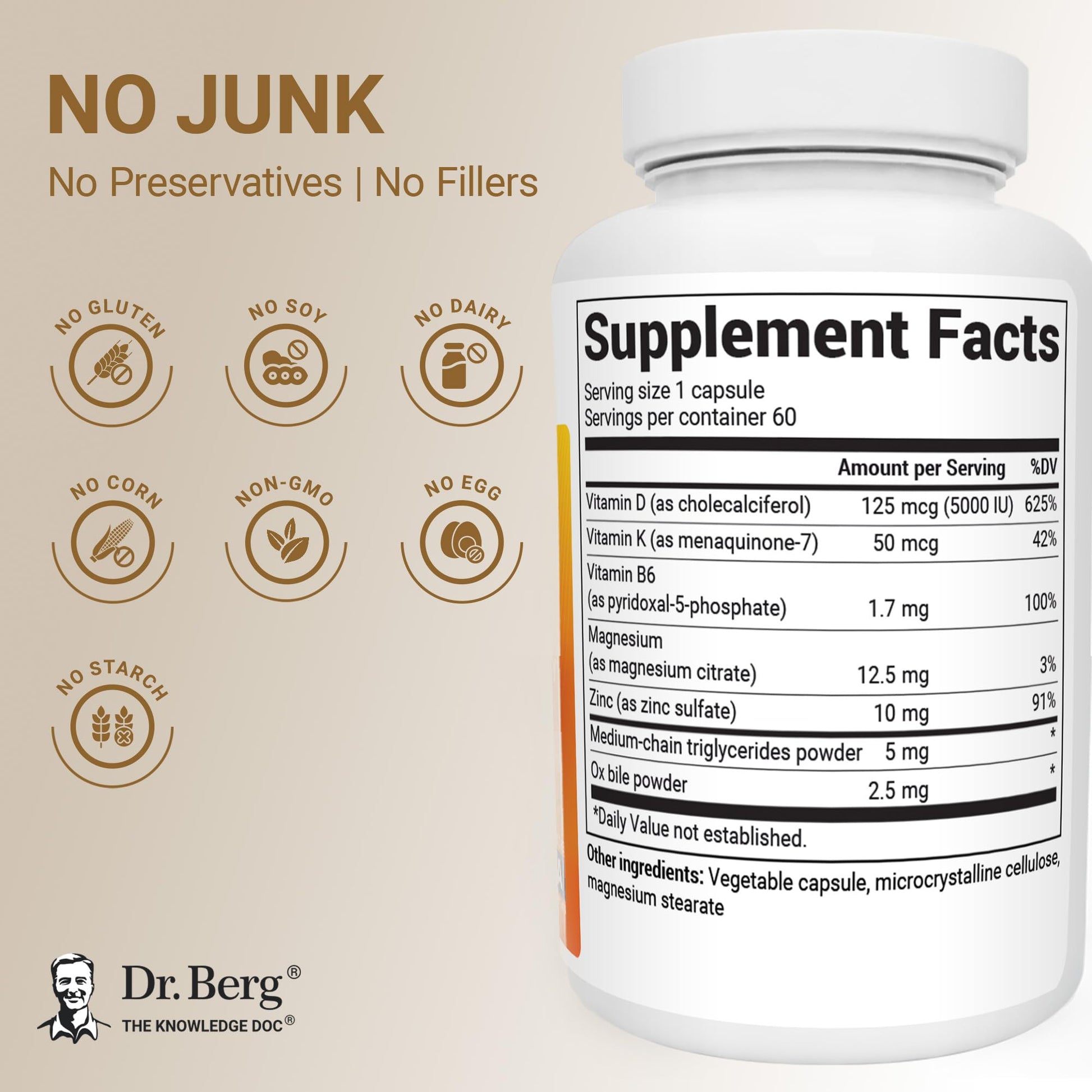Dr. Berg Maximum Strength 2-in-1 Vitamin D3 K2 5,000 IU | Naturally Derived D3 | 4X Lab-Tested & Verified | High Absorption Formula - PrimeBioHealth - canada supplements
