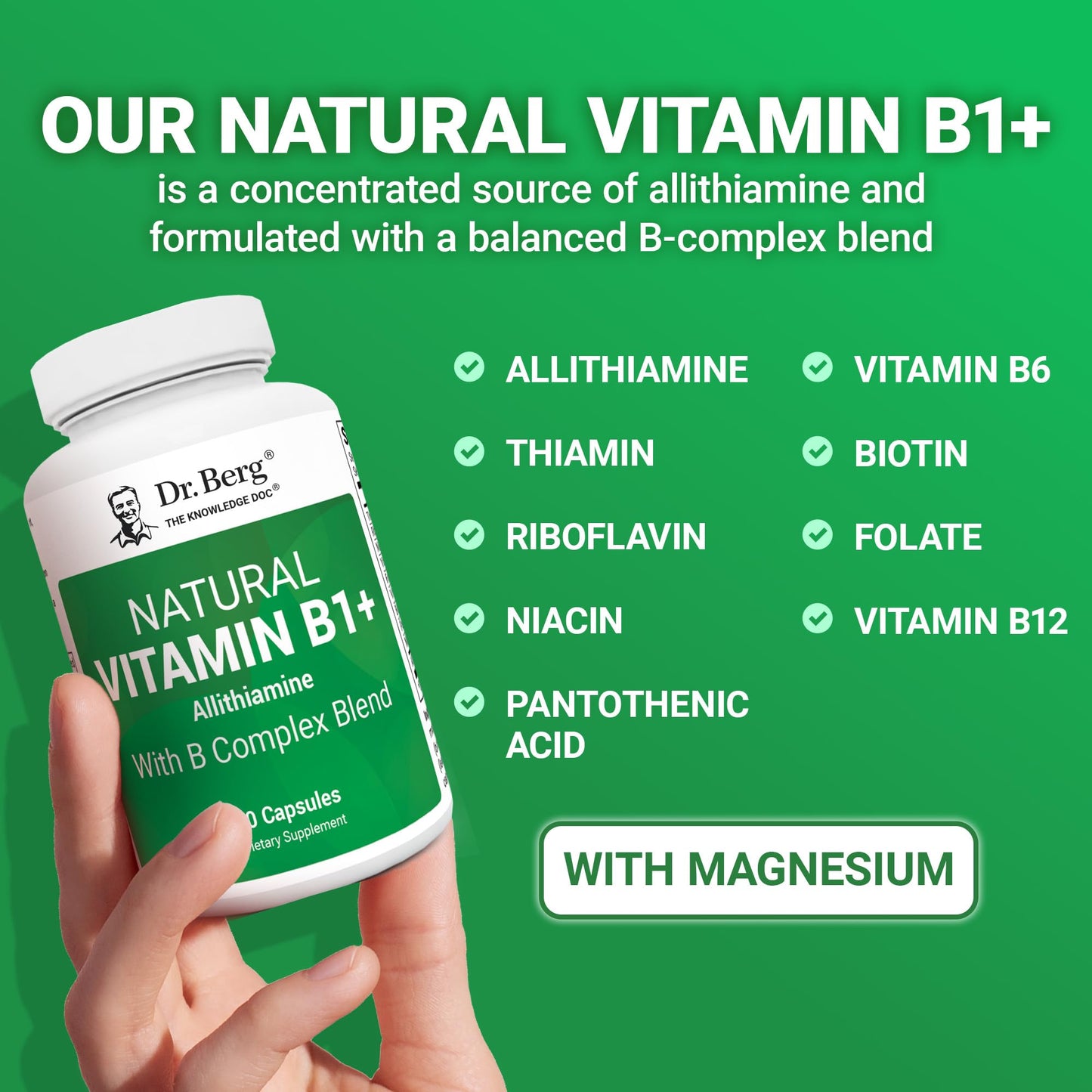 Dr. Berg Natural Vitamin B1 B6 B12 Complex - Allithiamine Vitamin B1 Supplement with 8 Essential Vitamin B Complex for Men & Women Including Thiamin - PrimeBioHealth - canada supplements