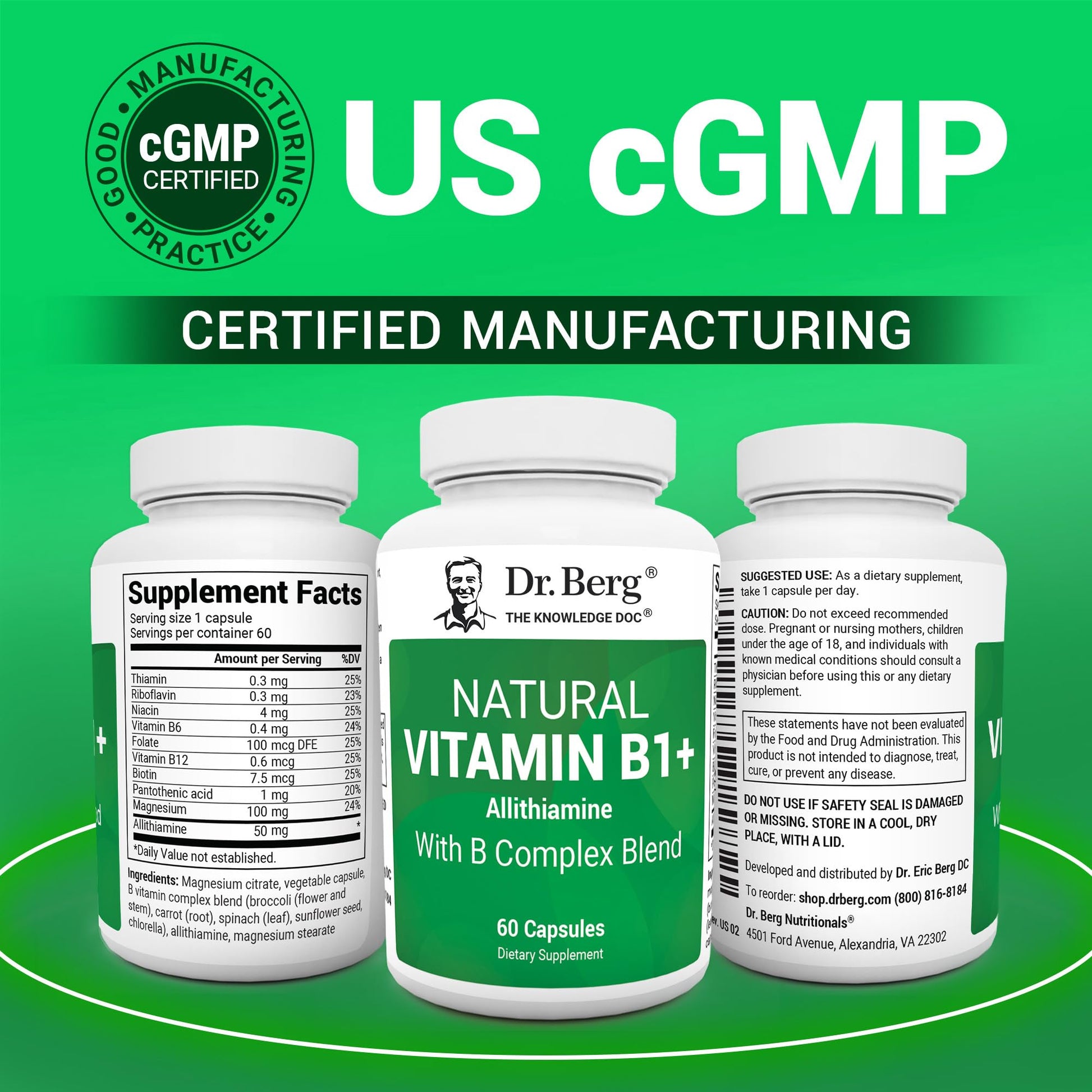 Dr. Berg Natural Vitamin B1 B6 B12 Complex - Allithiamine Vitamin B1 Supplement with 8 Essential Vitamin B Complex for Men & Women Including Thiamin - PrimeBioHealth - canada supplements