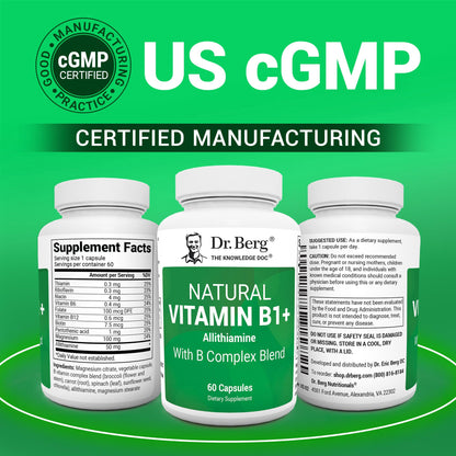 Dr. Berg Natural Vitamin B1 B6 B12 Complex - Allithiamine Vitamin B1 Supplement with 8 Essential Vitamin B Complex for Men & Women Including Thiamin - PrimeBioHealth - canada supplements