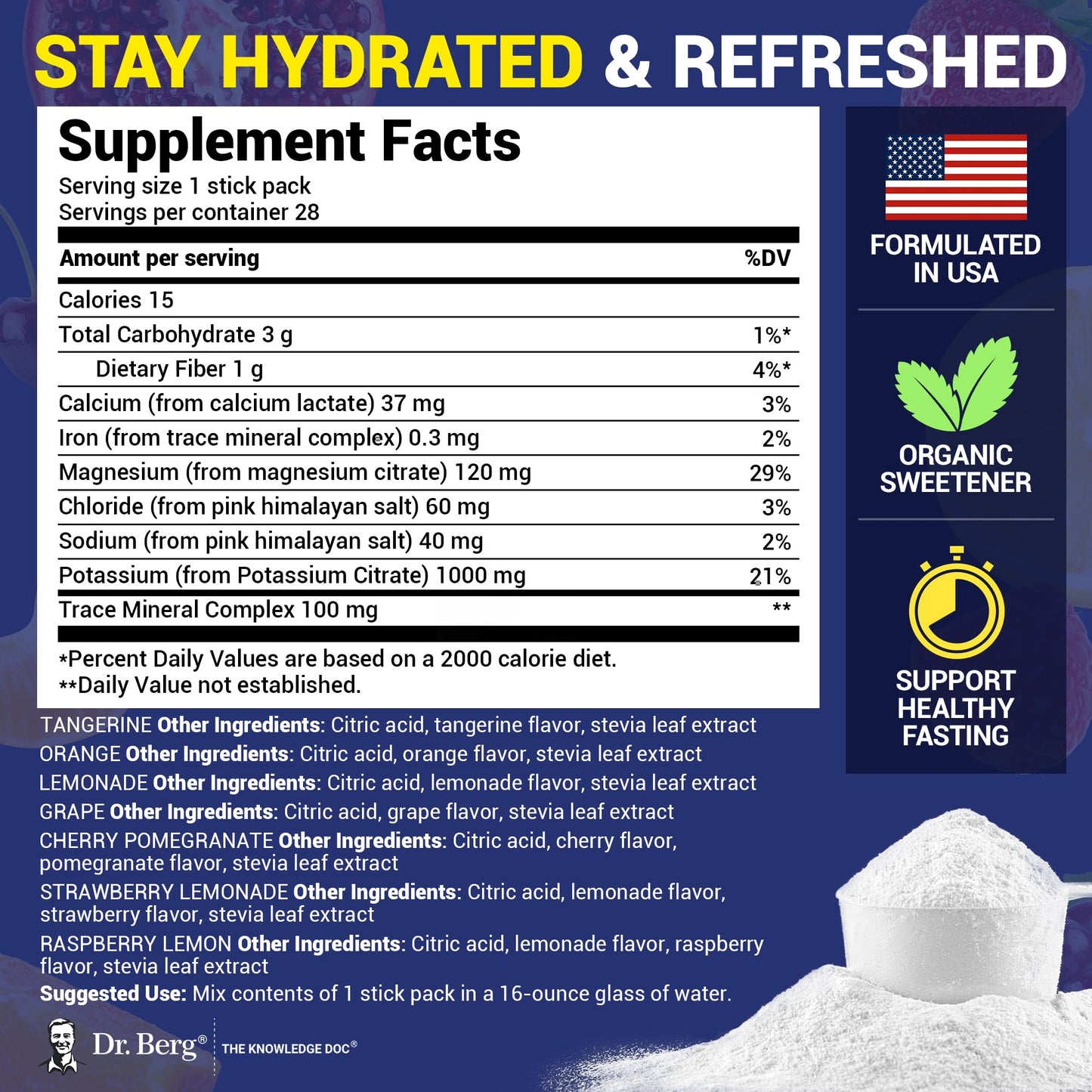 Dr. Berg Sugar Free Electrolyte Powder Packets (Variety Pack) - Daily Electrolyte Drink Mix - 28 Total Hydration Pouches Sugar Free - PrimeBioHealth - canada supplements