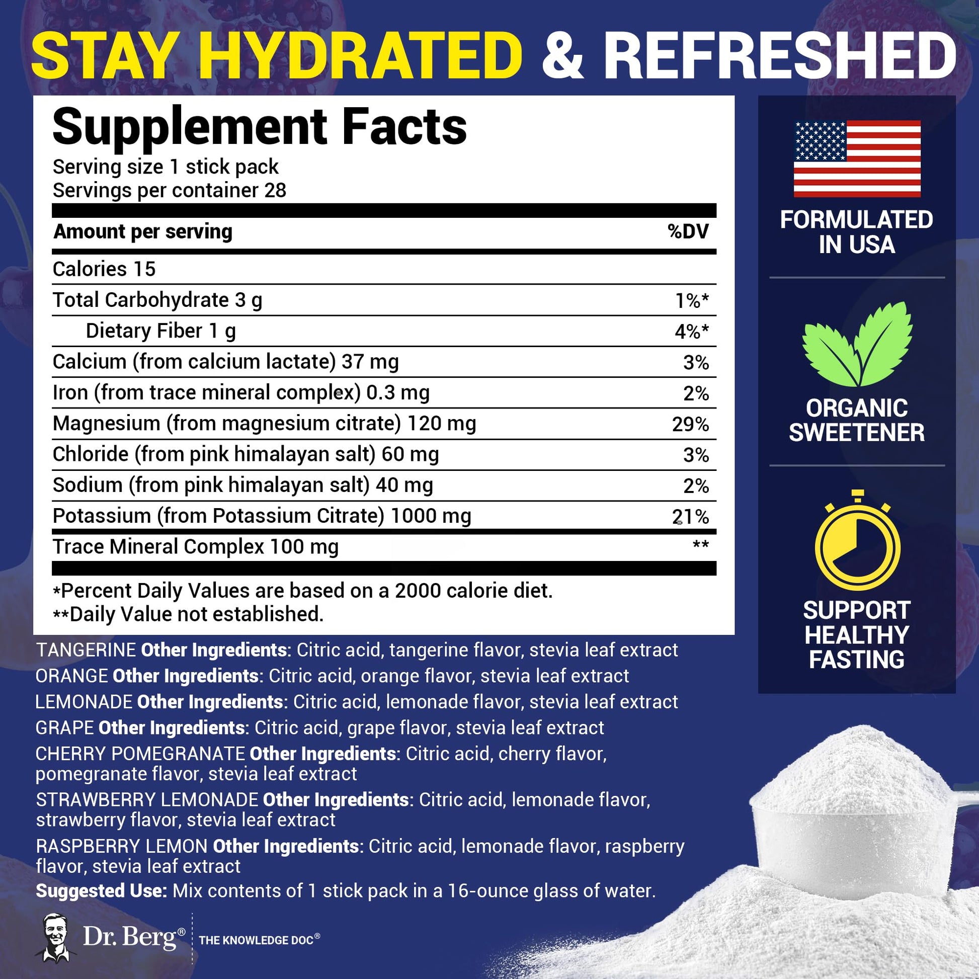 Dr. Berg Sugar Free Electrolyte Powder Packets (Variety Pack) - Daily Electrolyte Drink Mix - 28 Total Hydration Pouches Sugar Free - PrimeBioHealth - canada supplements