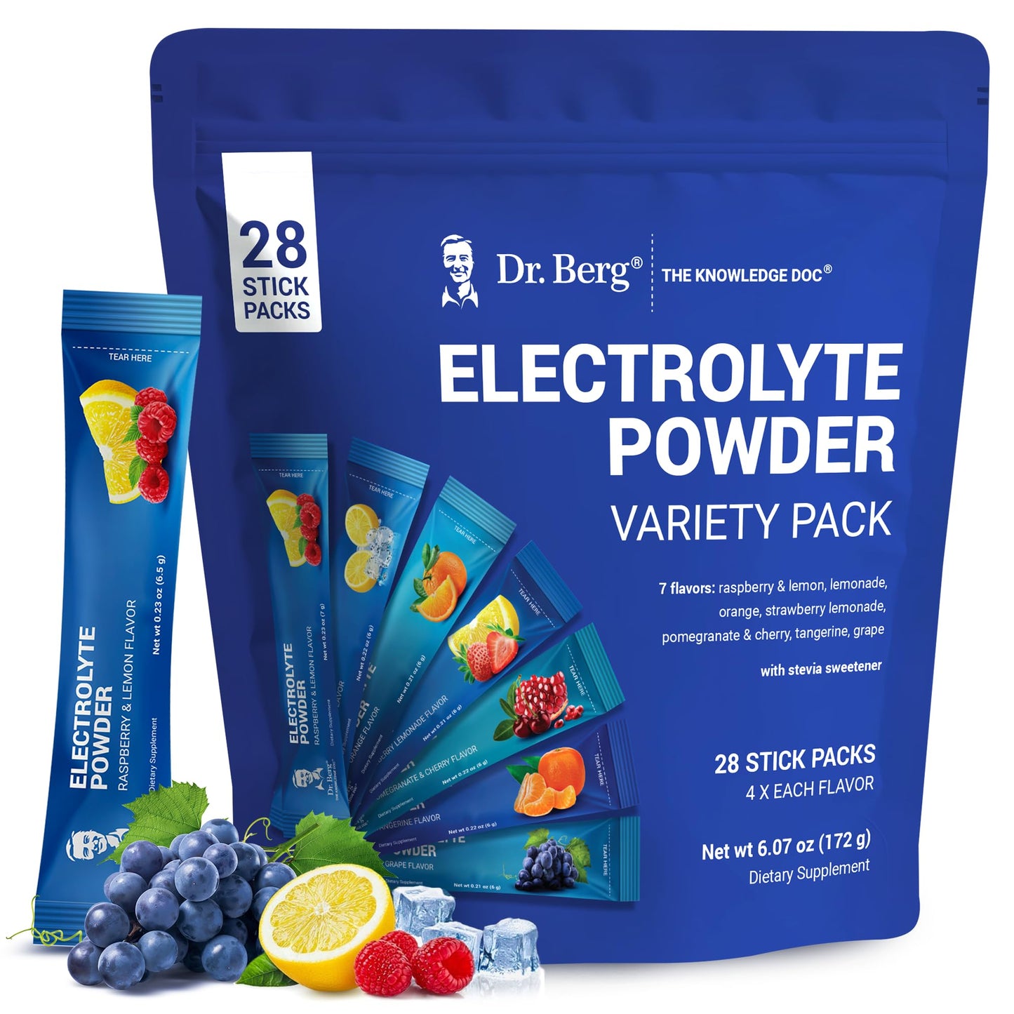 Dr. Berg Sugar Free Electrolyte Powder Packets (Variety Pack) - Daily Electrolyte Drink Mix - 28 Total Hydration Pouches Sugar Free - PrimeBioHealth - canada supplements