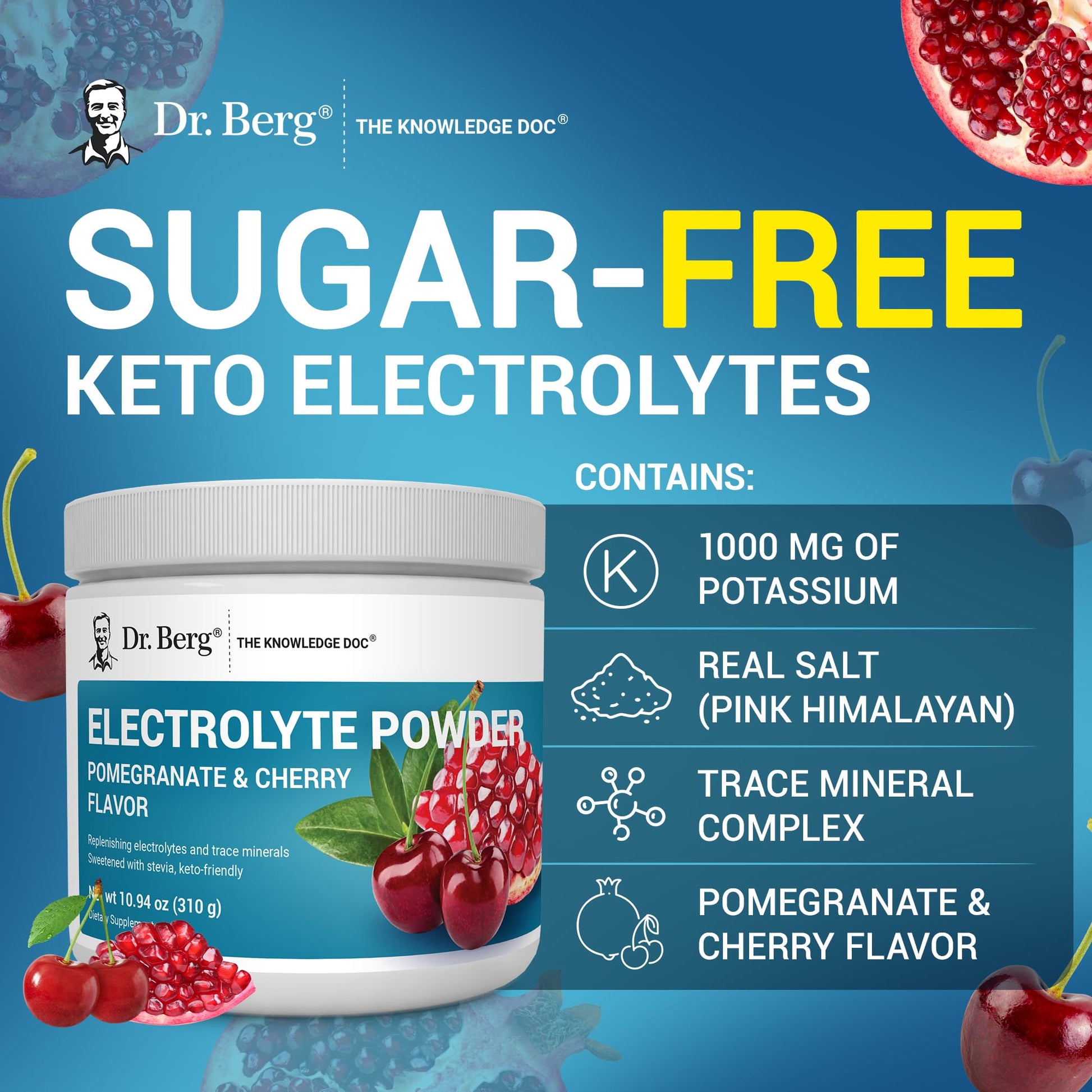 Dr. Berg Zero Sugar Hydration Keto Electrolyte Powder - Enhanced w/ 1000 mg of Potassium & Real Pink Himalayan Salt (NOT Table Salt) - PrimeBioHealth - canada supplements