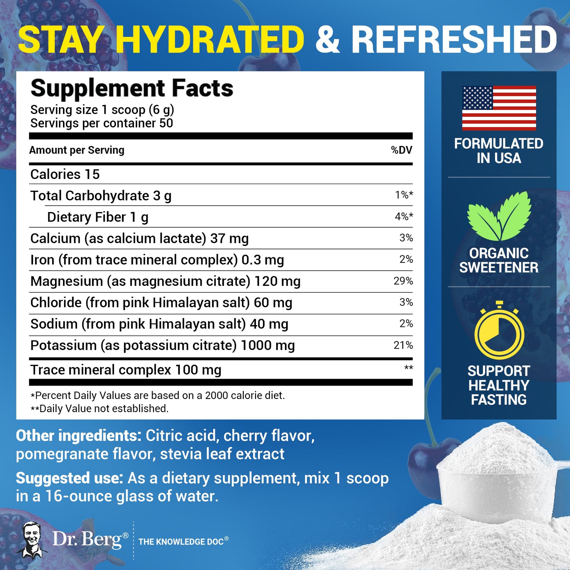 Dr. Berg Zero Sugar Hydration Keto Electrolyte Powder - Enhanced w/ 1000 mg of Potassium & Real Pink Himalayan Salt (NOT Table Salt) - PrimeBioHealth - canada supplements