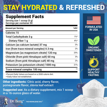 Dr. Berg Zero Sugar Hydration Keto Electrolyte Powder - Enhanced w/ 1000 mg of Potassium & Real Pink Himalayan Salt (NOT Table Salt) - PrimeBioHealth - canada supplements