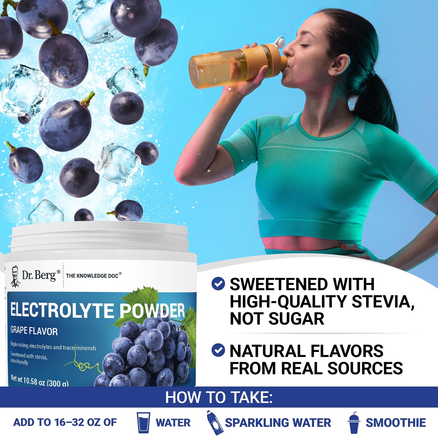 Dr. Berg Zero Sugar Hydration Keto Electrolyte Powder - Enhanced w/ 1000 mg of Potassium & Real Pink Himalayan Salt (NOT Table Salt) - Grape Flavor Hydration Drink Mix Supplement - 50 Servings - PrimeBioHealth - canada supplements