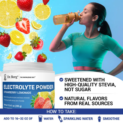 Dr. Berg Zero Sugar Hydration Keto Electrolyte Powder - Enhanced w/ 1000 mg of Potassium & Real Pink Himalayan Salt (NOT Table Salt) - Strawberry Lemonade Hydration Drink Supplement - 50 Servings - PrimeBioHealth - canada supplements